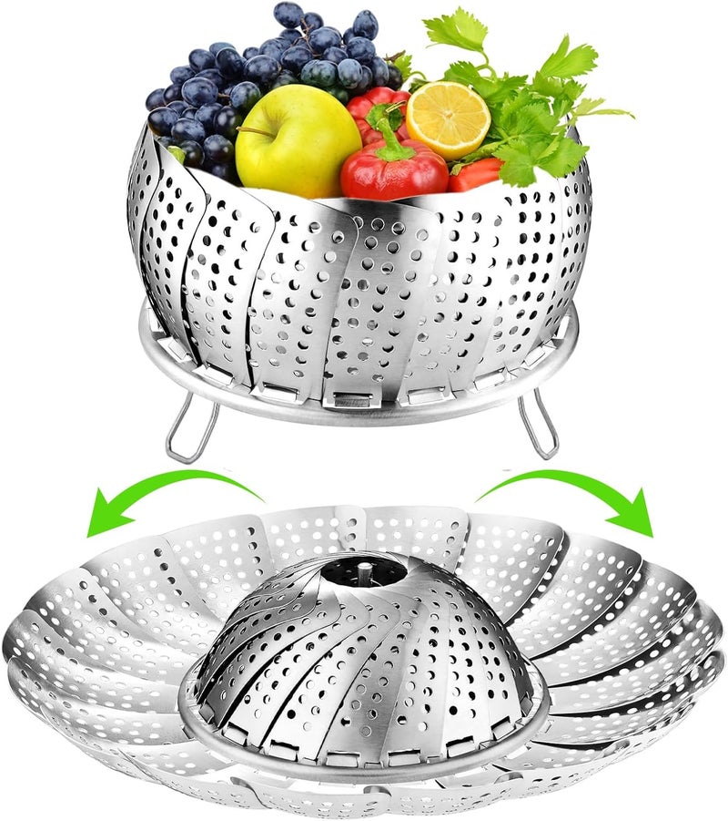 FOFAYU Vegetable Steamer Basket for Cooking 304 Stainless Steel Veggie Food Steamer Basket, Folding Expandable Steamers to Fit Various Size Pot (5.9" to 10") - Image 1